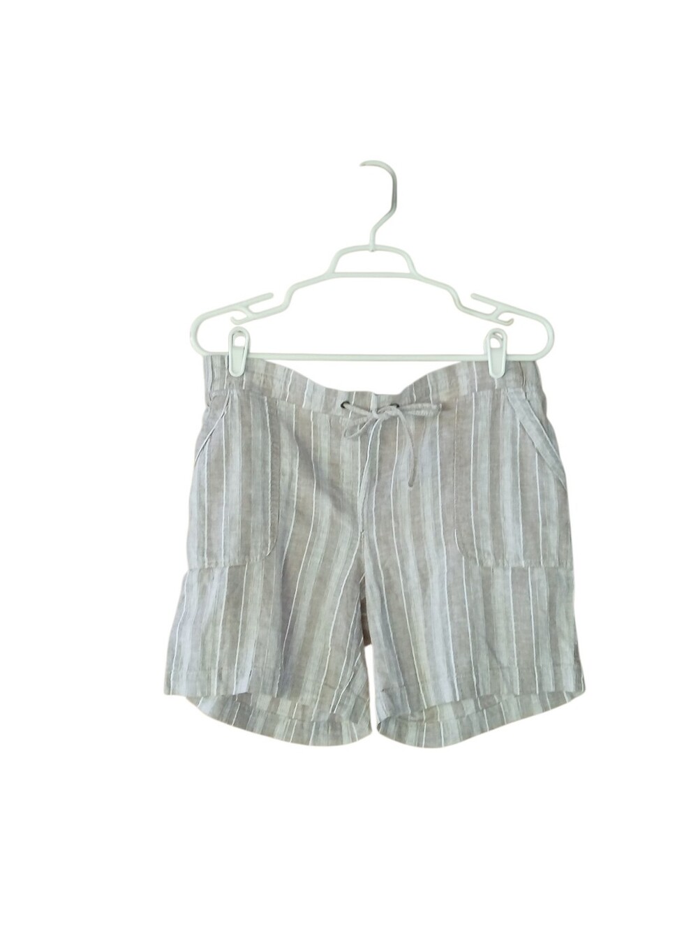 Talbots Tan & White Striped Mid Rise Linen & Cotton Elastic Waist 6" Shorts  10P